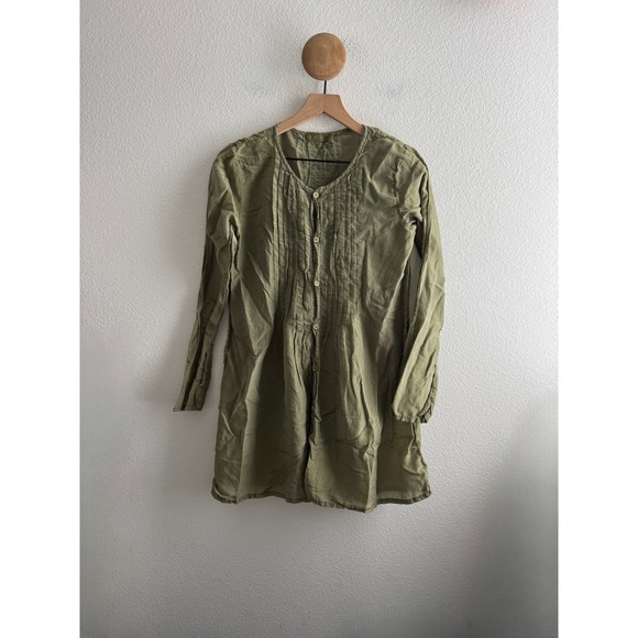 CP Shades Tops - CP Shades Green Pintuck Pleated Button Down Tunic Dress Small